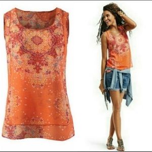 Cabi Merrow Edge Orange Floral Top #268 XL